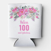 100. Geburtstag rosa Blumenkeller kühler Dosenkühler (Vorderseite)