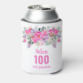100. Geburtstag rosa Blumenkeller kühler Dosenkühler (Kanne Rückseite)