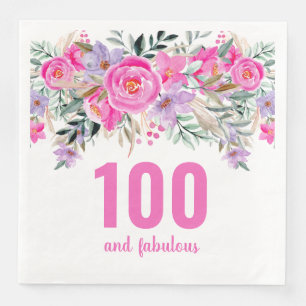 100. Geburtstag Rosa Blumenserie Party Servietten