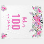 100. Geburtstag rosa Blüte Fleecedecke (Vorderseite (Horizontal))