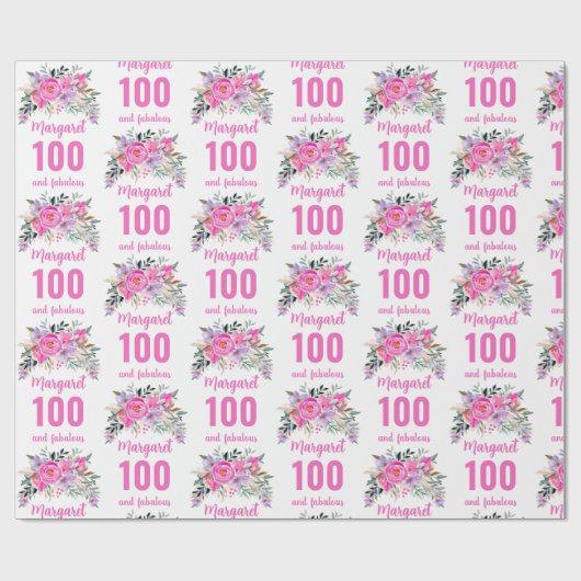 100. Geburtstag rosa Blüte Geschenkpapier (Flach)