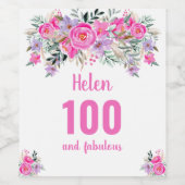 100. Geburtstag rosa Blüte Weinetikett (Einzelnes Label)