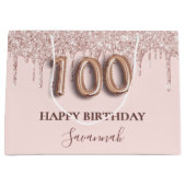 100. Geburtstag Rosa Glitzer Tropfen Rose Gold Große Geschenktüte (Vorderseite)