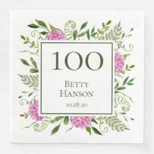 100. Geburtstag Rosa Hortensien Serviette