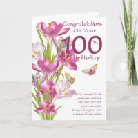 100. Geburtstag rosa Krokus und Schmetterling