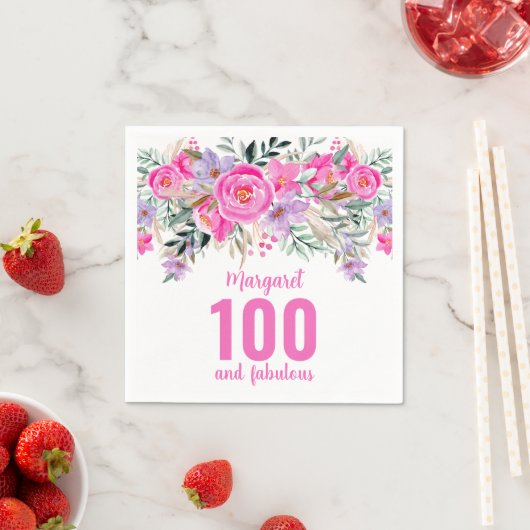 100. Geburtstag rosa Party Serviette (Beispiel)
