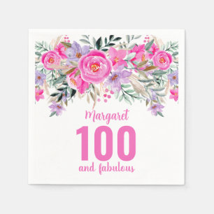 100. Geburtstag rosa Party Serviette