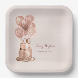 100. Geburtstag Rose Gold Cake Paper Plate Pappteller