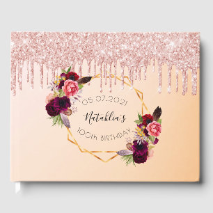 100. Geburtstag Rose Gold geometrische Glitzer Tro Gästebuch
