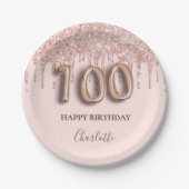 100. Geburtstag Rose Gold Glitzer Rosa Ballon Chic Pappteller (Vorderseite)