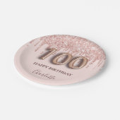 100. Geburtstag Rose Gold Glitzer Rosa Ballon Chic Pappteller (Schrägansicht)