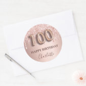 100. Geburtstag Rose Gold Glitzer Rosa Ballon Text Runder Aufkleber (Umschlag)