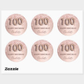 100. Geburtstag Rose Gold Glitzer Rosa Ballon Text Runder Aufkleber (Blatt)