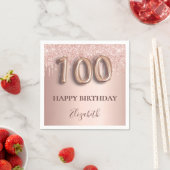 100. Geburtstag Rose Gold Glitzer Rosa Ballon Text Serviette (Beispiel)
