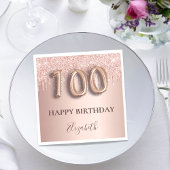 100. Geburtstag Rose Gold Glitzer Rosa Ballon Text Serviette