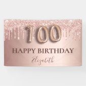 100. Geburtstag Rose Gold Glitzer rosa Ballons Banner (Horizontal)