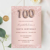 100. Geburtstag Rose Gold Glitzer Tropfen rosa Gla