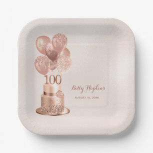 100. Geburtstag Rose Gold Kuchen Papier Teller