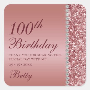 100. Geburtstag Rose Gold Quadratischer Aufkleber