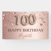100. Geburtstag Rose Gold rosa Sterne Ballon Drehb Banner (Horizontal)