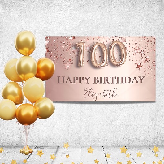 100. Geburtstag Rose Gold rosa Sterne Ballon Drehb Banner