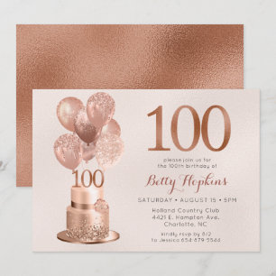 100. Geburtstag Rose Gold Torte Einladung