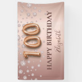 100. Geburtstag Rose Golddiamanten Ballonskript Banner (Vertikal)