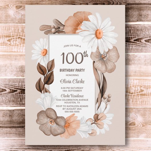 100. Geburtstag Rustic Boho Floral Party Einladung