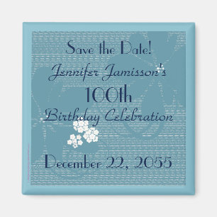 100. Geburtstag Save the Date Blue Floral Magnet