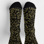 100. Geburtstag Schwarz/Gold Zufallszahlenmuster Socken (Oben)