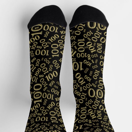 100. Geburtstag Schwarz/Gold Zufallszahlenmuster Socken (Oben)