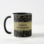 100. Geburtstag Schwarz & Gold Zufallszahlenmuster Tasse (Links)