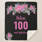 100. Geburtstag schwarz rosa Blüte Sherpadecke (Vorderseite)