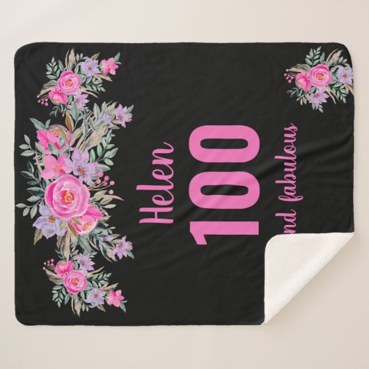 100. Geburtstag schwarz rosa Blüte Sherpadecke (Vorderseite (Horizontal))