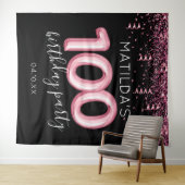 100. Geburtstag Schwarz-Rosa-Foto Hintergrund Wandteppich (Beispiel (Horizontal))