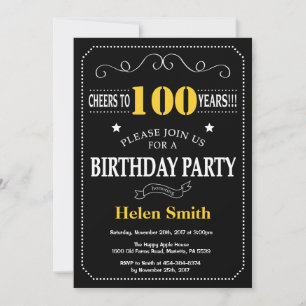 100. Geburtstag Schwarz und Gelb Tafel Einladung