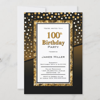100. Geburtstag Schwarz und Gold Einladung