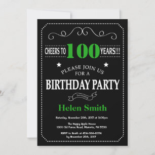 100. Geburtstag Schwarz und Grün Tafel Einladung