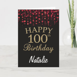 100. Geburtstag Schwarz und Rot Gold Glitter Karte