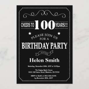 100. Geburtstag Schwarz-Weiß-Tafel Einladung