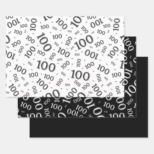 100. Geburtstag Schwarz-Weiß-Zahlenmuster 100 Geschenkpapier Set (Set)