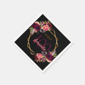 100. Geburtstag schwarzes Gold geo florale bordeau Serviette (Ecke)