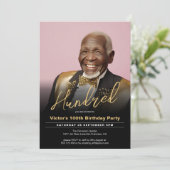 100. Geburtstag Schwarzes Gold Minimal Modernes Fo Einladung (Stehend Vorderseite)