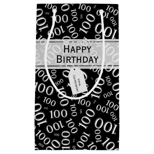 100. Geburtstag Schwarzes Zahlenmuster Kleine Geschenktüte (Vorderseite)