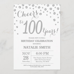 100. Geburtstag Silber Glitzer Diamond Einladung