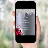 100. Geburtstag Silberner Glitzer Tropfen bordeaux Einladung