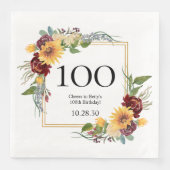 100. Geburtstag Sonnenblumen Serviette (Vorderseite)