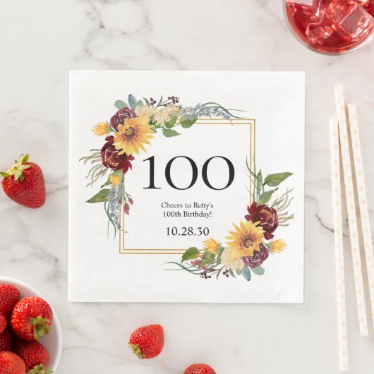 100. Geburtstag Sonnenblumen Serviette (Beispiel)