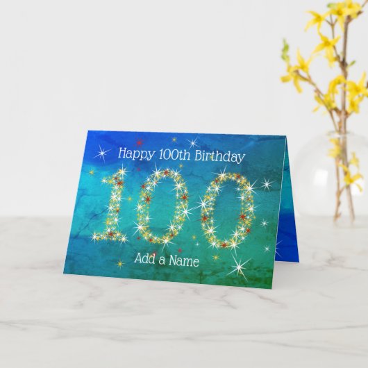 100. Geburtstag - Startnummern - Blau/Grün 100 Karte (Gelbe Blume)