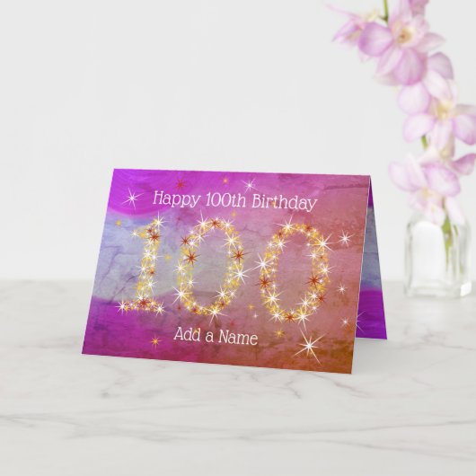 100. Geburtstag - Startnummern - Lila Alter 100 Karte (Orchidee)
